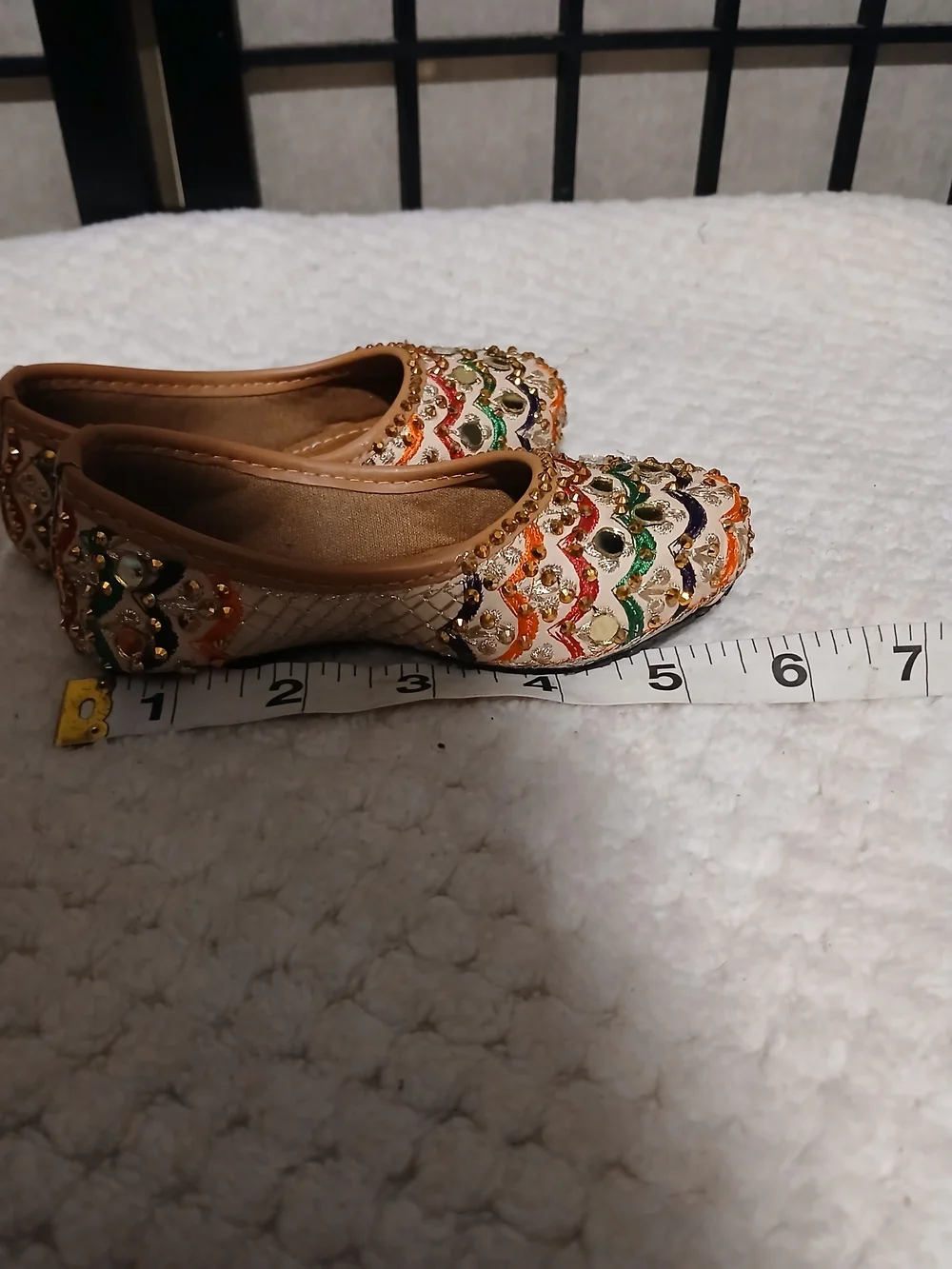Embellished Kids Jutti Flats in Tan with Multicolor Accents